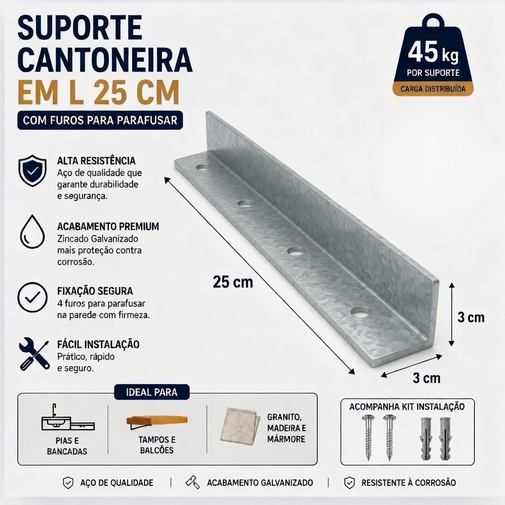 Kit Suportes Cantoneira em L 25cm para B ...