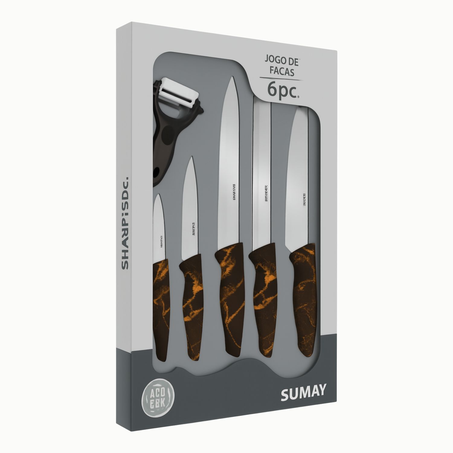 Jogo de Facas Sharp 6 Peças Aço Inox Cabo...