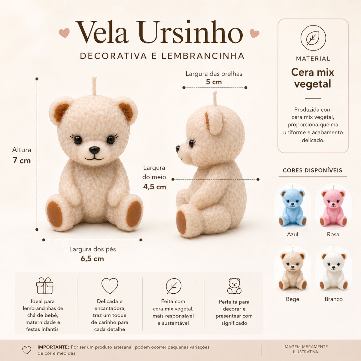 Vela Ursinho 7cm Decorativa Lembrancinha ...