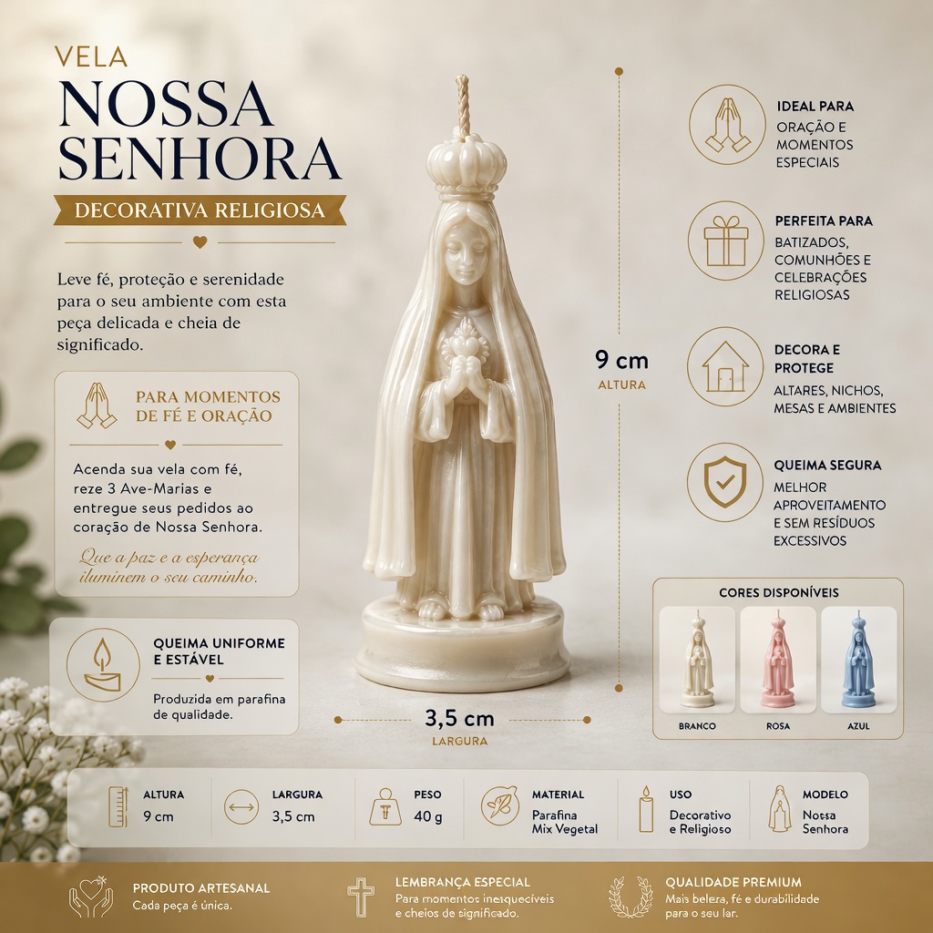 Vela Nossa Senhora 9cm Lembrancinha Bati ...