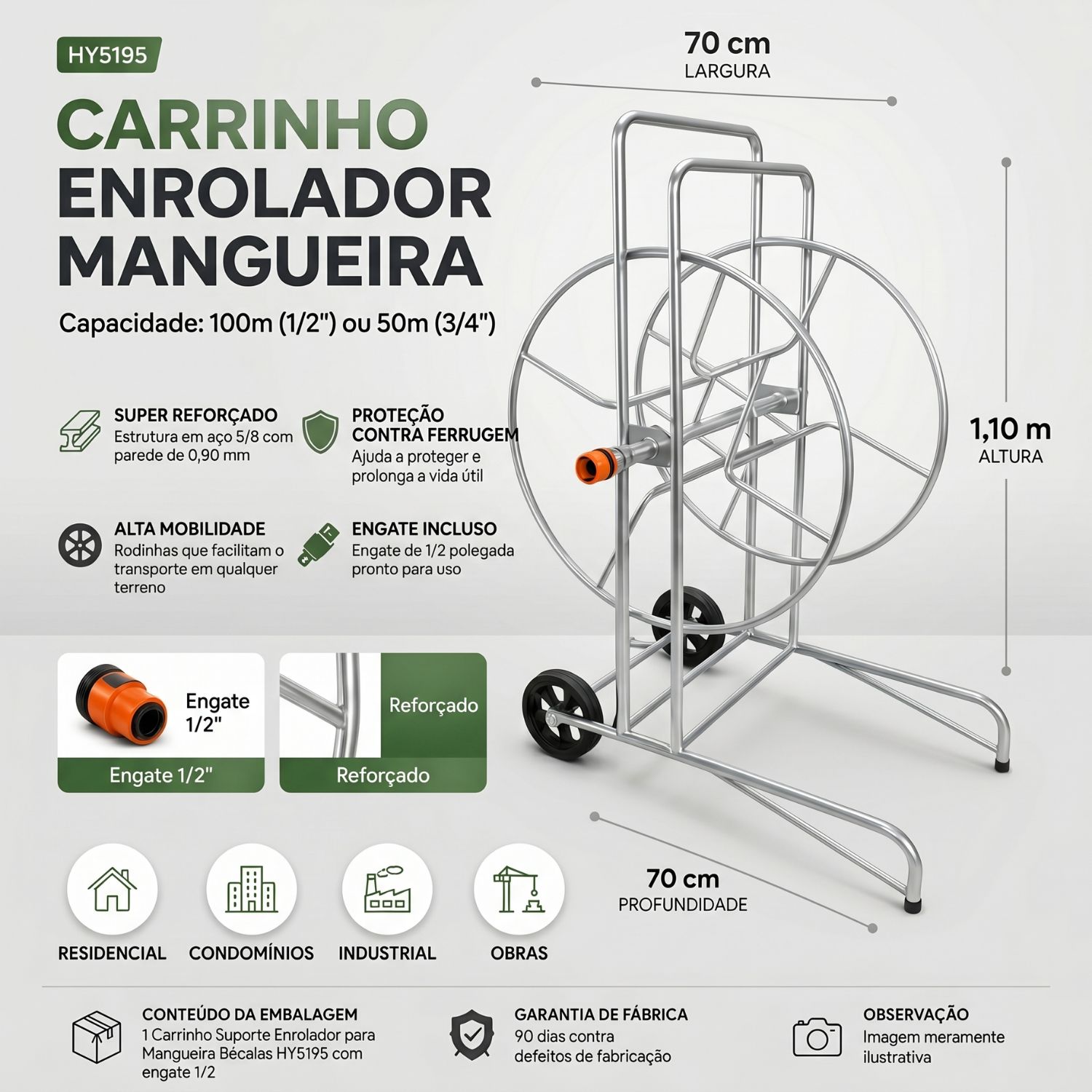 Carrinho Enrolador Mangueira 100m Industr...