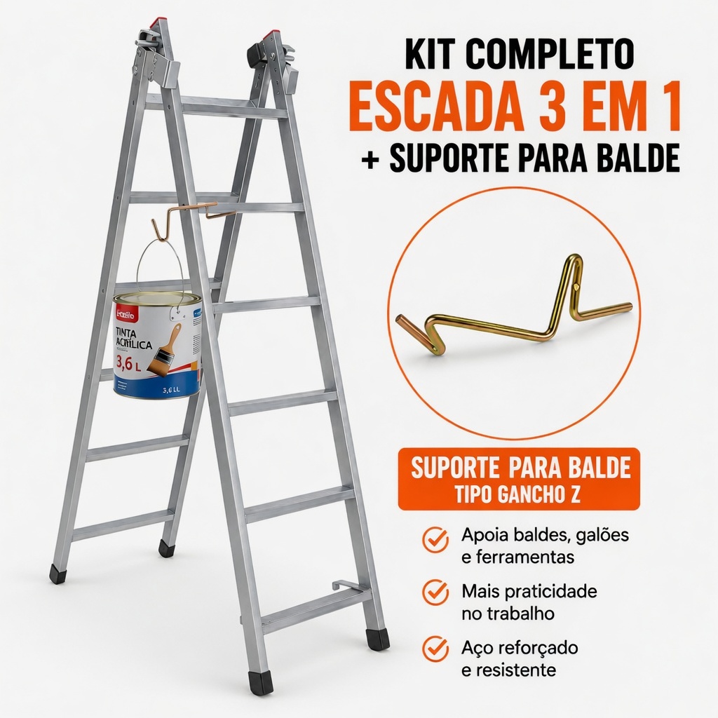 Escada Extensiva 2,40m 5x8 Cinza + Supor ...
