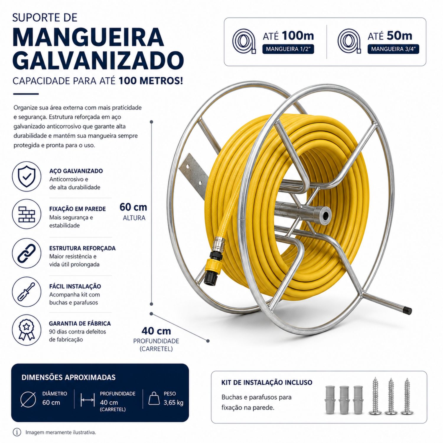 Suporte Parede Enrolador Mangueira 100m 1...